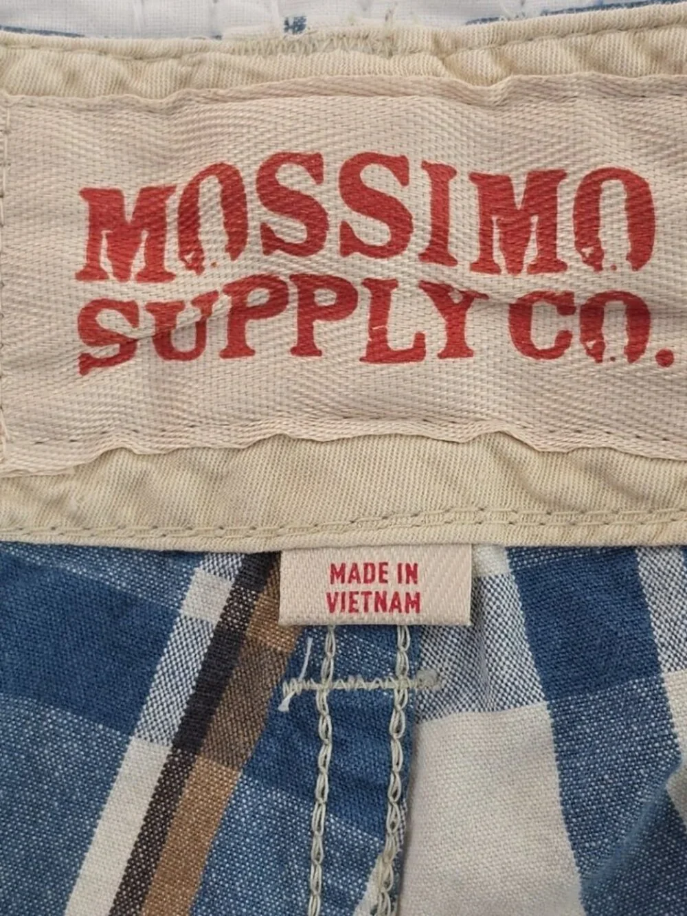 Mossimo Supply Cargo Shorts Mens 34‎ Blue Plaid 100% Cotton 6 Pockets 10